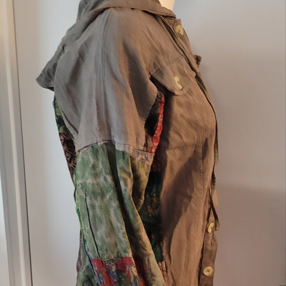 Earthbound Womans Sz. S Lightweight Jacket Patchwork Hooded 100%Cotton - Picture 3 of 8